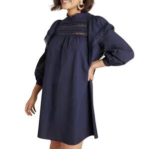 MAEVE Anthropologie Navy Fleetwood Ruffle Peasant Dress Sz 6 Cottagecore Prairie